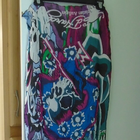 NEW CHRISTIAN AUDIGIER ED HARDY SKULL SCARF HAIR WRAP SHIRT TOP SKIRT ONE SIZE - Picture 1 of 14